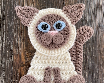 Siamese Cat Applique, Crochet Cute Kitty Applique, Premade Kitten Applique, Ready to Use Crochet Cat Applique, Cat Embellishment for Crochet