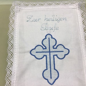 Christening gift with name and a cross and date personalized, gift for baptism, embroidered, lace handkerchief white image 3