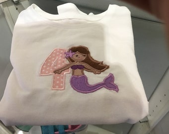 Birthday Long Sleeve Shirt Personalized, Birthday Shirt for Girls Mermaid