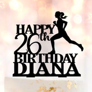 Tårtdekoration för kvinnlig löpare med namn och ålder, anpassad dekoration för löpartema, sportfestinsats, maratonidrottare, firande