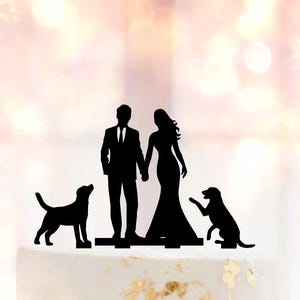 Wedding cake topper with Two Dog,Groom and Bride Cake Topper,Wedding cake topper,Cake Topper,Cake topper with dogs,family cake topper A122