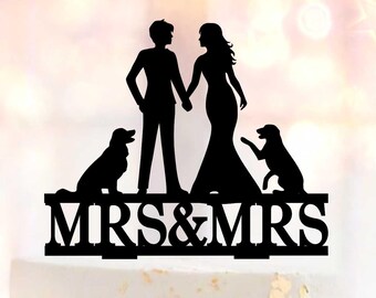Lesbian cake topper with two dogs,Lesbian with dogs,Lesbian wedding cake topper,mrs and mrs cake topper,lesbian dogs,dogs cake topper A094