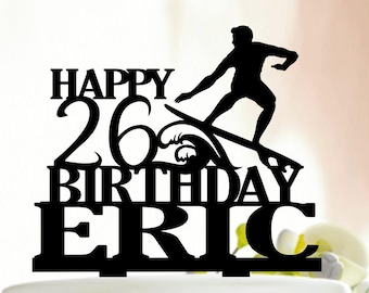 Male Surfer Birthday Cake Topper, Beach Surfing Cake Topper, Surfer Party Cake Decoration, Surfboard Surfer, Surfing celebration Cake Topper