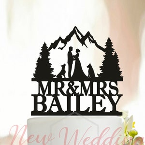 Outdoor Wedding Cake Topper,Cake Topper with dogs,Custom Mountain Cake Topper,Tree Cake Topper,Mountain Climbers,Mountain cake topper A044