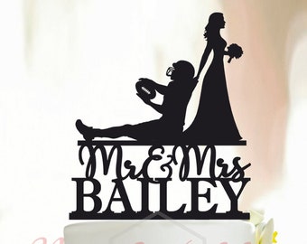 Football Bride and Groom Cake Topper, Football Groom, Sports Couple, Wedding Cake Topper, Football Wedding, Football player wedding A053