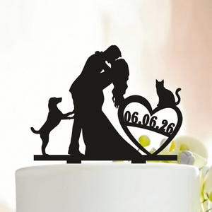 Mr & Mrs Cake Topper, Hochzeitstorte Topper mit Datum und Herz, Tortenstecker Katze, Hund Cake Topper, Hochzeitstorte Topper, Hochzeitstorte Topper