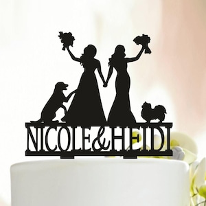 Lesbian cake topper with two dogs, Lesbian names topper, Lesbian wedding cake topper, Mrs and Mrs cake topper, lesbian dogs cake topper A370