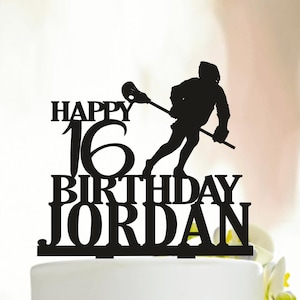 Lacrosse birthday cake topper, Lacrosse Player birthday party decoration, Name age birthday cake topper, sports birthday topper cake A352