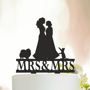 Lesbian cake topper with two dogs, Lesbian with cats, Lesbian wedding cake topper,mrs and mrs cake topper,lesbian dogs,dogs cake topper A325
