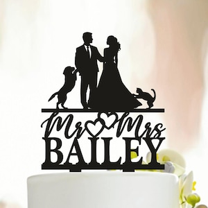 Mr & Mrs Cake Topper, Hochzeitstorte mit Herz, Hund und Katze Cake Topper, Hochzeitstorte Topper mit Herz, Mr & Mrs Cake Topper