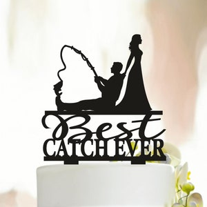 O melhor topo de bolo de todos os tempos, topo de bolo de noiva puxando o noivo, topo de bolo de casamento de pesca, topo de bolo de pesca engraçado, topo de bolo de pescador