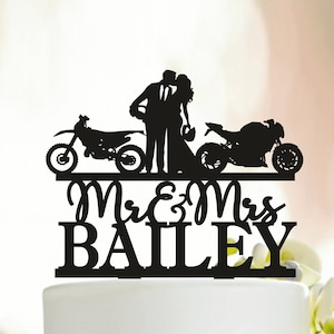 Bikers Cake Topper for wedding, Motorcycle Couple Cake Topper, Couple with Motorcycle Cake Topper, Motorcycle wedding cake topper  A264