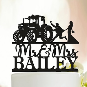 Tractor Wedding Cake Topper, Farmer Wedding Cake Topper, Bride dragging groom farming cake topper, Country Wedding Cake Topper, Tractor A281 image 1