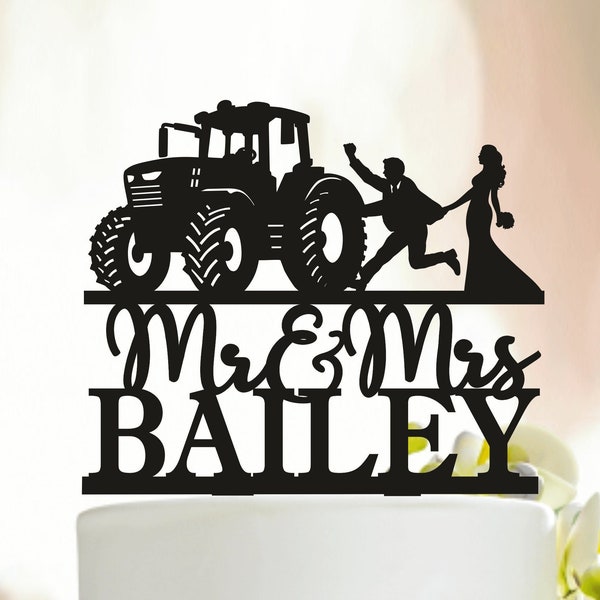 Tractor Wedding Cake Topper, Farmer Wedding Cake Topper, Bride dragging groom farming cake topper, Country Wedding Cake Topper, Tractor A281