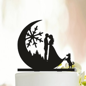 Christmas Wedding Cake Topper, Winter Wedding Cake Topper, Winter cake topper, Сhristmas tree cake topper, Moon wedding cake topper   A246