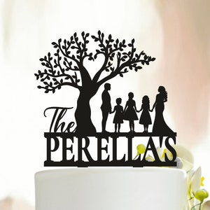 Topper per torta di famiglia, Topper per torta nuziale a forma di albero, Topper per torta di coppia, Topper per torta nuziale di famiglia, Topper per torta nuziale personalizzata con bambini A266