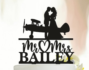 Airplane Wedding Cake Topper, Mr and Mrs Cake Topper,Pilot Cake Topper,Biplane Cake Topper,Funny Cake Topper,Glitter Cake Topper A286
