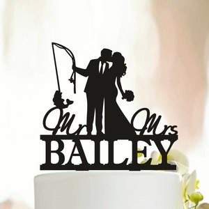Topo de bolo de casamento de pesca, Topo de bolo Sr. e Sra., Topo de bolo personalizado, Topo de bolo de pescador, Topo de bolo engraçado, Topo de bolo personalizado A251