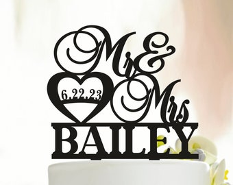 Anniversary cake topper, Personalized Mr and Mrs Wedding Cake Topper with Date, Custom Cake Topper, Wedding Decor, Topper for wedding A288