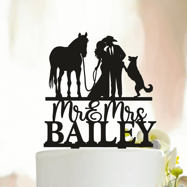 Bride and Groom with horse cake topper, Country Wedding cake topper, Cowboy Cake Topper, horse cake topper, Cake toppers for wedding A293