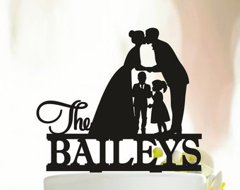 Family Cake Topper,Wedding cake topper with children,Family cake toppers for wedding, Couple Cake Topper,Family silhouette cake topper A277