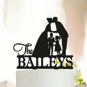 Family Cake Topper,Wedding cake topper with children,Family cake toppers for wedding, Couple Cake Topper,Family silhouette cake topper