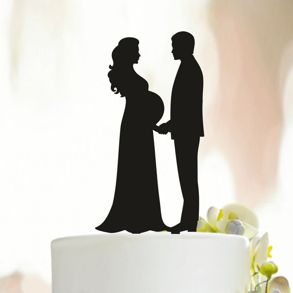 Décoration de gâteau enceinte, décoration de gâteau enceinte avec chien, décoration de gâteau de famille, décoration de gâteau de couple, décoration de gâteau de mariage, décoration de gâteau avec animaux de compagnie A235