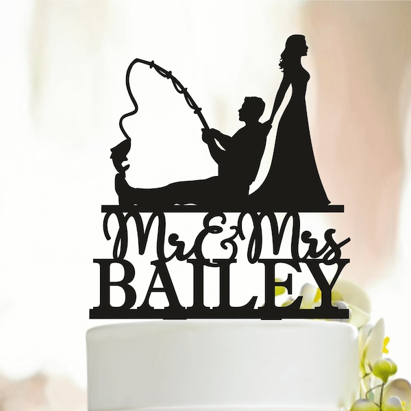 Fishing Cake Topper,Bride Pulling Groom,Bride Dragging Groom,Funny Cake Topper,Fisherman wedding Cake Topper,Topper,Wedding Cake Topper A254