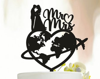 Travel Wedding Cake Topper, Couple Wedding Cake Topper, Airplane Wedding Cake Topper, Mr and Mrs Cake Topper, Cake Topper, travel cake A248