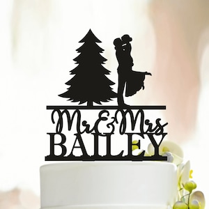 Décoration de gâteau de mariage arbre de Noël, décoration de gâteau de mariage hiver, mariage de Noël, décoration de gâteau de Noël personnalisée M. & Mme, décoration de gâteau A244