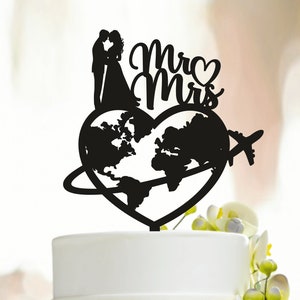 Travel Wedding Cake Topper, Couple Wedding Cake Topper, Airplane Wedding Cake Topper, Mr and Mrs Cake Topper, Cake Topper, travel cake A248