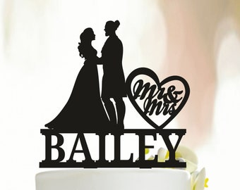 Couple Wedding Cake Topper, Scottish Wedding, Scottish kilt wedding cake topper, With Mr & Mrs last name  A0238