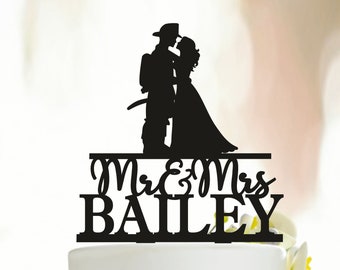 Firefighter Cake Topper, Wedding Cake Topper, Fireman Cake Topper, Couple Cake Topper, Mr and Mrs Cake Topper with Custom Last Name