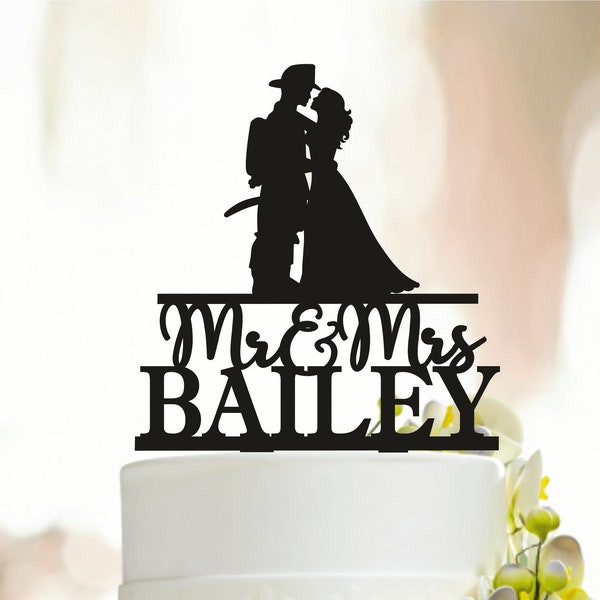 Firefighter Cake Topper, Wedding Cake Topper, Fireman Cake Topper, Couple Cake Topper, Mr and Mrs Cake Topper with Custom Last Name