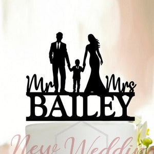Family Cake Topper, Wedding cake topper with boy, Family cake toppers for wedding, Couple Cake Topper, Family silhouette cake topper A173
