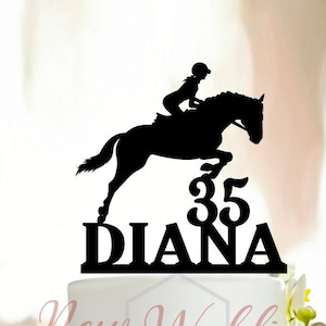 Girl Horse Jump with Name Personalized Birthday Cake Topper, Girl Birthday Cake Topper,Birthday Party Decor,Cake Topper with Any, Horse A149