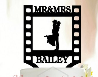 Movie Wedding Cake Topper,Movie Themed Wedding Cake Topper,Custom Movie Lovers Wedding Cake Topper,Mr and Mrs Cake Topper,Silver Mirror A159