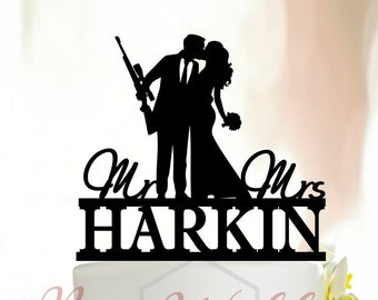 Hunter Cake Topper, Mr and mrs hunting wedding cake topper, The hunt is over wedding cake topper, hunters wedding cake topper A0198