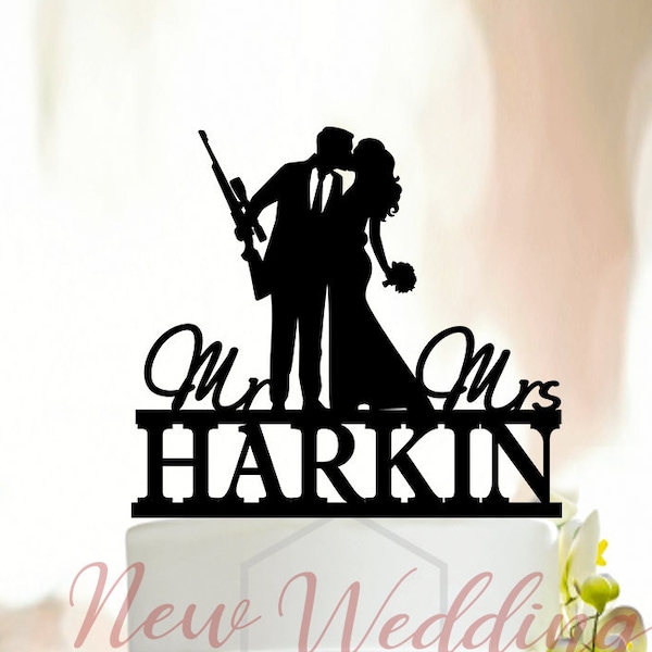 Hunter Cake Topper, Mr and mrs hunting wedding cake topper, The hunt is over wedding cake topper, hunters wedding cake topper A0198