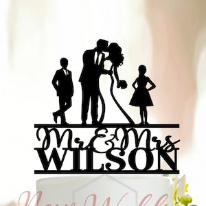 Family Cake Topper,Wedding cake topper with children,Family cake toppers for wedding, Couple Cake Topper,Family silhouette cake topper A184