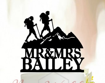 Mountain wedding cake topper,Bride and Groom Cake Topper,Custom Mountain Cake Topper,Hiking Wedding Cake Topper,Mountain Climbers topperA077