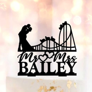 Roller Coaster Wedding Cake Topper, Amusement Park Wedding Cake Topper, wedding couple cake topper, Mr and Mrs cake topper