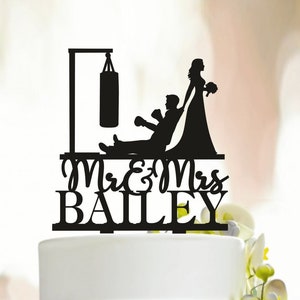 Boxing wedding cake topper, bride and groom boxing sports wedding cake topper, boxer with boxing glove wedding cake topper Mr and Mrs 322