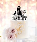 Wedding Cake Topper with Dog, Custom Mr & Mrs Date Heart Silhouette,  golden retriever or labrador dogs decoration product logo