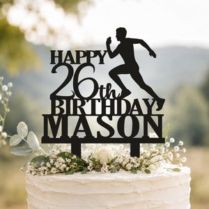Runner Birthday Cake Topper with Name Age, Custom Track Race Theme  Decoration Sports Party Insert Marathon Athlete Celebration