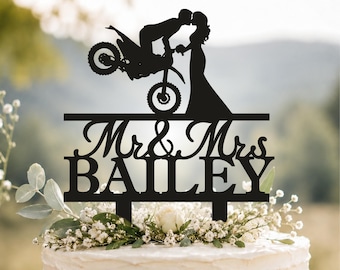 Motorcycle Wedding Cake Topper, Personalized Biker Couple Silhouette, Dirt bike Motorbike cake toppers