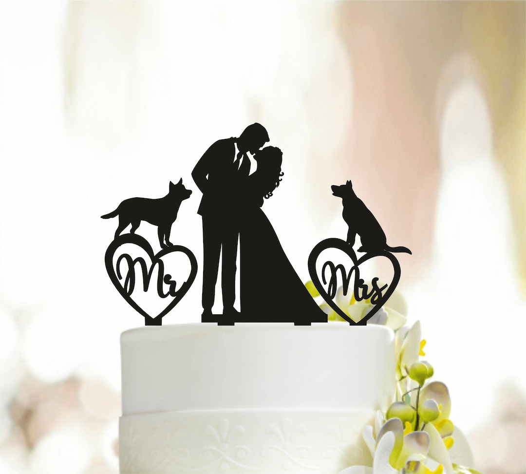 Dog Wedding Cake Topper,couple Cake Topper With Dog,wedding Cake Topper ...