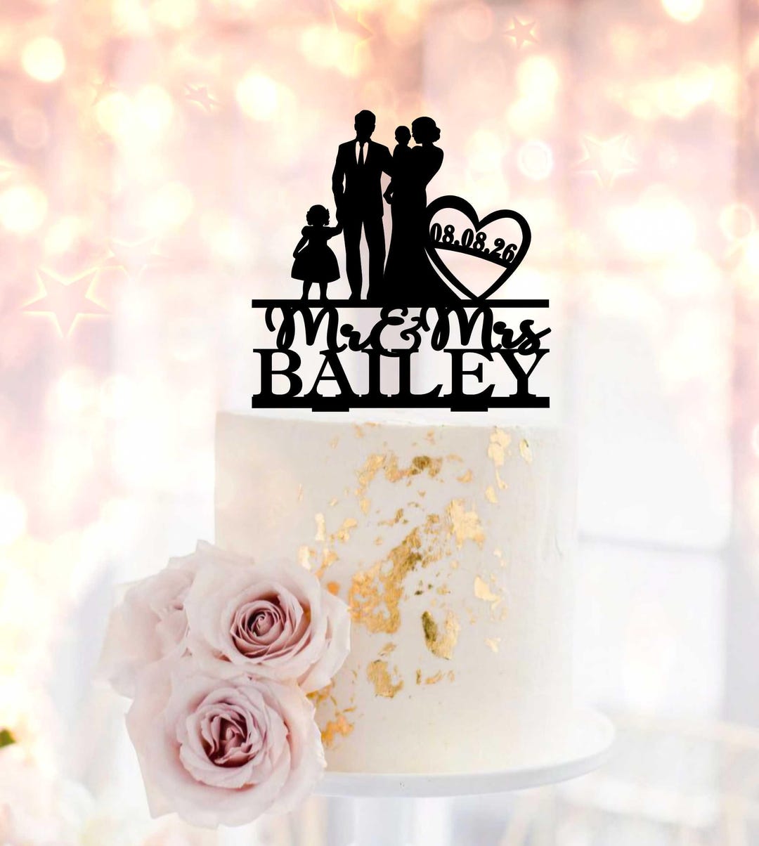 Custom Silhouette Family With Children Cake Topper, Couple, Baby and ...