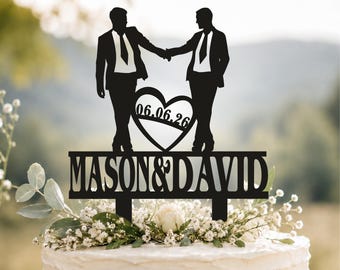 Gay Wedding Cake Topper, Name Gay cake topper for wedding, MR and MR Cake Topper, silhouette wedding cake topper, Topper with name A318