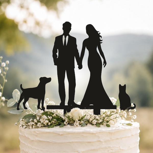 Wedding Cake Topper,Custom Cat Cake Topper,Pet Cake Topper,Bride and groom Topper,Dog Cake Topper,Topper with pets,animals cake topper A123